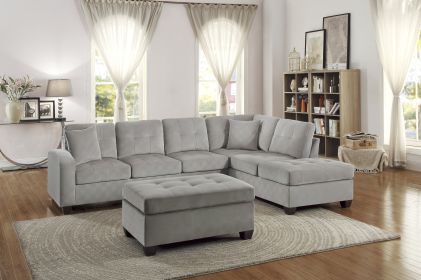 3-Piece Reversible Sectional with Chaise Ottoman Tufted Detail Taupe Microfiber Upholstered Modern Living Room Furniture L-Shape Sofa