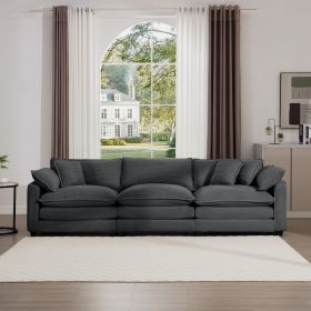 Mid-Century Modern Sectional Sofa 3-Seater Sectional Sofa with 2 Arm Pillows and 3 Pillows, Living Room Sectional Grey Corduroy Fabric