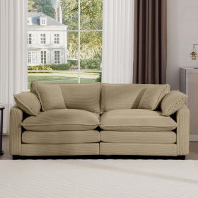 Modern Fabric Living Room Sofa with 4 Pillows Upholstered Large Deep Seating Loveseat, Tan Corduroy