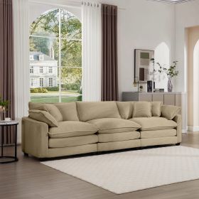 Mid-Century Modern Sectional Sofa 3-Seater Sectional Sofa with 2 Arm Pillows and 3 Pillows, Living Room Sectional Tan Corduroy Fabric