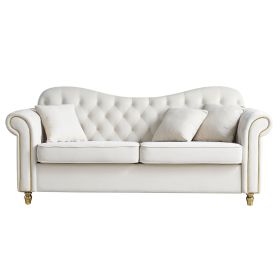 82.68'' Mid Century Modern Velvet Couch Chesterfield Sofa for Living Room,Hotel,Guest Room,Waiting Room, Beige Color