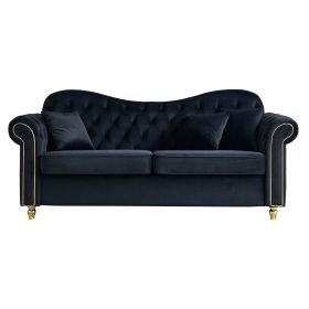 82.68'' Mid Century Modern Velvet Couch Chesterfield Sofa for Living Room,Hotel,Guest Room,Waiting Room, Black Color