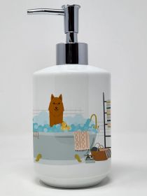 Karelian Bear Dog in Bathtub Ceramic Soap Dispenser