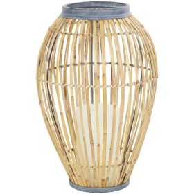 Brown Bamboo Vase with Blue Metal Accents