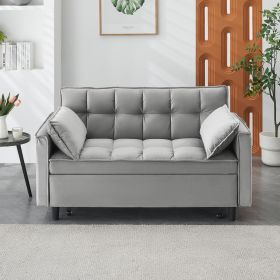 Modern Velvet Loveseat Futon Sofa Couch Pullout Bed, Small Love Seat Lounge Sofa w/Reclining Backrest, Toss Pillows, Pockets