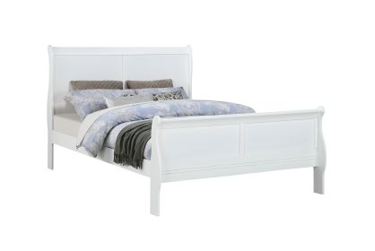 White Full Size Panel Sleigh Bed Solid Wood