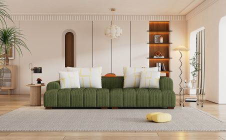 103.9" Modern Couch Corduroy Fabric Comfy Sofa with Rubber Wood Legs, 4 Pillows for Living Room, Bedroom, Office, Green