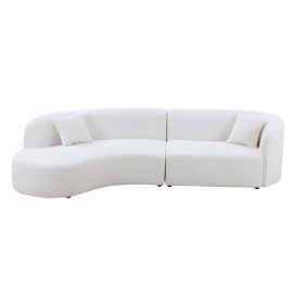 Luxury Modern Style Living Room Upholstery Curved Sofa with Chaise 2-Piece Set, Left Hand Facing Sectional, Boucle Couch, White