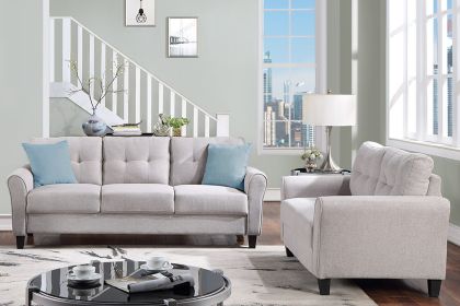 Modern Living Room Sofa Set Linen Upholstered Couch Furniture for Home or Office ,Light Grey,(2+3-Seat,Old Sku:SG000367AAA)