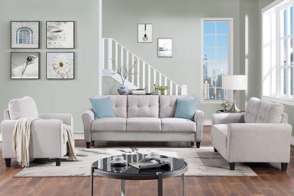 Modern Living Room Sofa Set Linen Upholstered Couch Furniture for Home or Office ,Light Grey,(1+2+3-Seat,Old Sku:SG000368AAA)