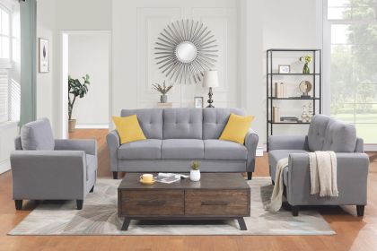 Modern Living Room Sofa Set Linen Upholstered Couch Furniture for Home or Office ,Light Grey-Blue,(1+2+3-Seat,Old Sku:SG000373AAA)