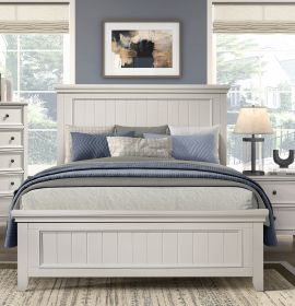 Farmhouse Style Queen Size Panel Bed 1pc Classic White Finish Modern Bedroom Wooden Furniture