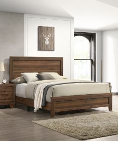 Brown Cherry Finish Fabric 1pc King Size Panel Bed Beautiful Wooden Bedroom Furniture Contemporary Style