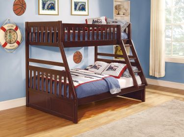 Transitional Dark Cherry Finish Youth Bedroom Furniture 1pc Twin/Full Bunk Bed Pine Veneer Wooden Furniture