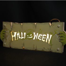 Halloween Sign for Front Door Welcome (Color: CYAN)