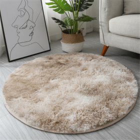 Non-Slip Plush Round Area Rug for Living Room and Kitchen (Color: Tie-dye Beige, size: Diameter 23.62inch)