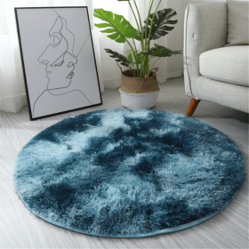 Non-Slip Plush Round Area Rug for Living Room and Kitchen (Color: Tie-dye Sapphire Blue, size: Diameter 23.62inch)