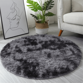 Non-Slip Plush Round Area Rug for Living Room and Kitchen (Color: Tie-dye Dark Gray, size: Diameter 23.62inch)