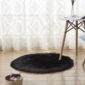 1pc, Plush Imitation Wool Area Rug (Color: Black, size: Diameter 35.43inch)