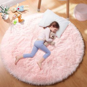 Fluffy Round Circle Rug for Kids Room (Color: PINK, size: 160x160cm)