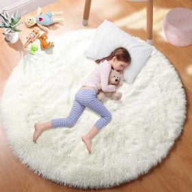 Fluffy Round Circle Rug for Kids Room (Color: White, size: 160x160cm)