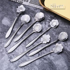 8Pcs Stainless Steel Flower Spoon (Ships From: China, Color: 8PCS Silver)