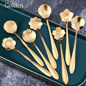 8Pcs Stainless Steel Flower Spoon (Ships From: China, Color: 8PCS Gold)