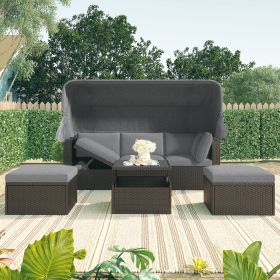 Outdoor Patio Rectangle Daybed with Retractable Canopy (Color: Gray)