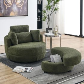 Oversized Swivel Chair with moon storage ottoman for Living Room (Color: as Pic)