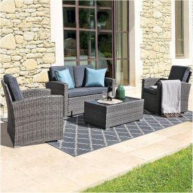 Patio Furniture Set, 4 Piece PE Rattan Wicker Small Sectional Patio Sofa Set (Color: Grey, size: 4 Pcs)