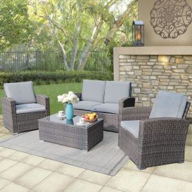 Patio Furniture Set, 4 Piece PE Rattan Wicker Small Sectional Patio Sofa Set (Color: Light Gray, size: 4 Pcs)