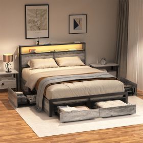 Queen Bed Frame with Storage Headboard (Color: Greige, size: Full)