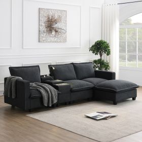 Modern Sectional Cloud Sofa with Console, USB Charging Port (Color: as Pic)