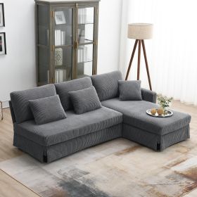 [VIDEO provided][New]87*61"Modern L-shaped Corduroy Sofa (Color: as Pic)