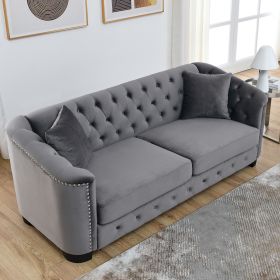 77-Inch Modern Chesterfield Velvet Sofa, 3-Seater Sofa (Color: as Pic)