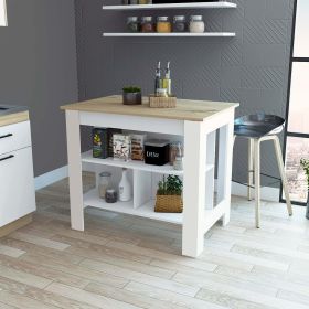 Brooklyn Kitchen Island, Three Concealed Shelves (Color: as Pic)