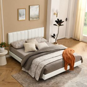 Queen Floating Bed Frame with Wall Mounted Headboard (Color: as Pic)