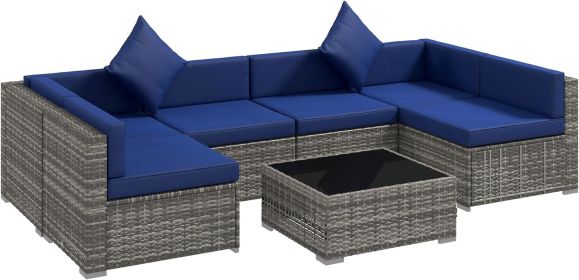 7 Piece Patio Furniture Set (Color: Blue)