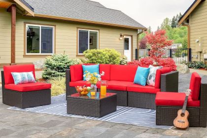 6 Piece Patio Furniture Set (Color: Red-6 Pieces Set)