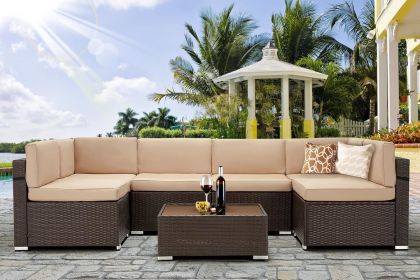 7 Piece Outdoor Patio Furniture Set PE Rattan Outdoor Grey Wicker Furniture (Color: Brown, size: 7 Pieces)