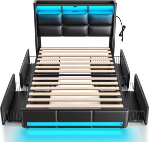 Upholstered Queen Bed Frame (Color: Black, size: Queen)