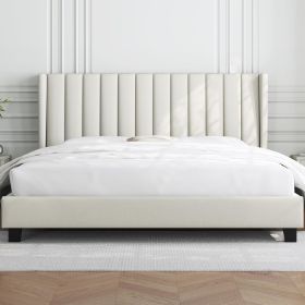 Beige Full Bed Frame Upholstered Platform (Color: Beige, size: Full)