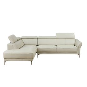 L Shaped Deep Sectional Couch,Genuine Leather Sofa with Adjustable Headrests (Color: as Pic)