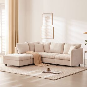 [VIDEO provided][New]89*79"Modern Sectional Sofa with Vertical Stripes,2 Pillows,5-Seat Couch (Color: as Pic)