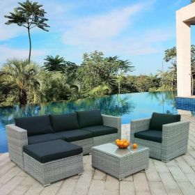 Furniture Set PE Gray Rattan Wicker Sectional Outdoor Sofa Set (Color: Black   Gray)