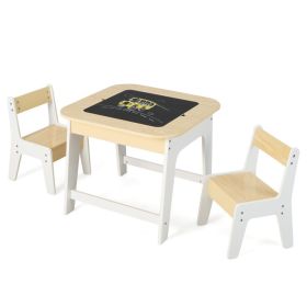 Kid's Table and Chairs Set with Double-sized Tabletop (Color: Natural)