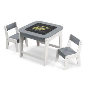 Kid's Table and Chairs Set with Double-sized Tabletop (Color: Gray)