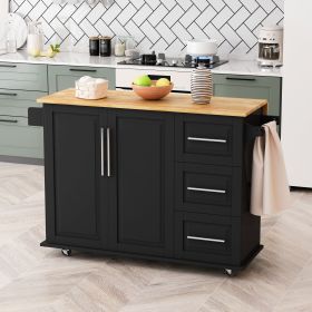 Kitchen Island Cart with 2 Door Cabinet (Color: Black)