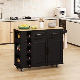 Multi-Functional Kitchen Island Cart with 2 Door Cabinet (Color: Black)