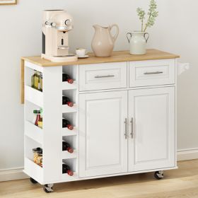 Multi-Functional Kitchen Island Cart with 2 Door Cabinet (Color: White)